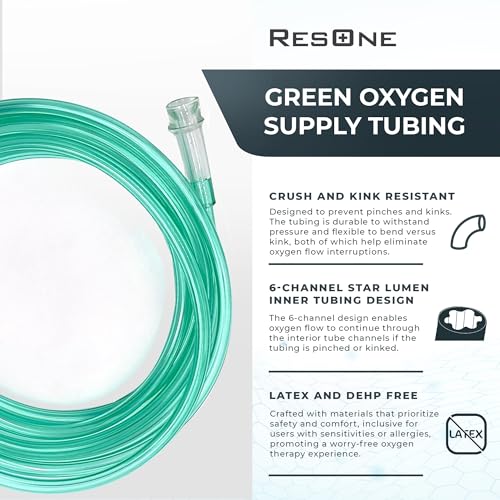 Image of ResOne 7Ft Oxygen Supply Tubing, Crush Resistant, Standard Connectors for Nasal Cannulas, Cannula Nasal Tubing, Oxygen Concentrator - Green
