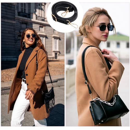 Image of Xthrotsenk Leather Shoulder Strap Purse Strap Replacement Black Crossbody Shoulder Straps Adjustable Leather Belt for Purse Handbags Crossbody Bag