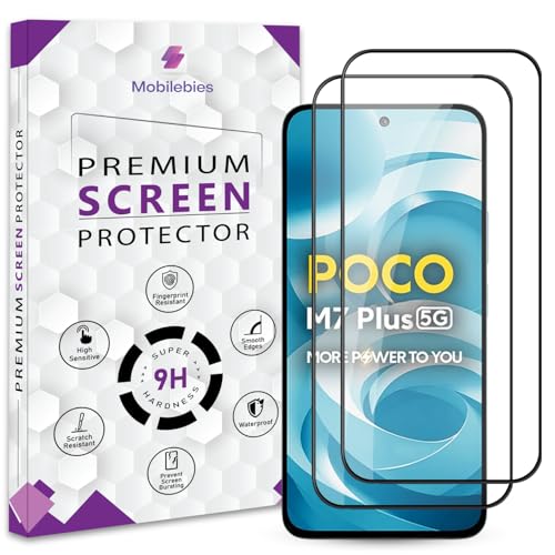 Image of Premium Tempered Glass Screen Protector Guard For Poco M7 Plus 5G (6.9 Inch, Pack of 2) | HD Clear Tempered Glass Edge to Edge Coverage With Easy to installation kit