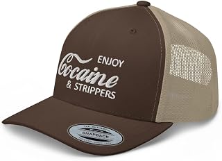 Cocaine and Strippers Premium Trucker Hat Mid Crown Curved Bill Adjustable Cap - Funny Dare Gag Gift Joke