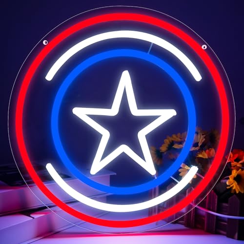 Image of Anime Neon Signs for Wall Decor Anime Shield LED Light for Boys Bedroom Cool Light Up Signs Decor for Man Cave Game Room Bar Club Cool Gifts for Men Kids Boys Movie Fans,Size 13.4 * 13.4 in(FMXD133)