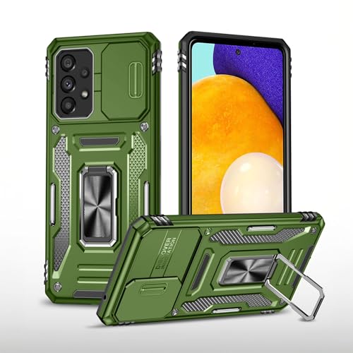 Image of Vaku Luxos Aegis Armor Slide TPU Back Cover Case for Samsung Galaxy A53 5G with Magnetic Ring Holder Kickstand Camera Screen Protector- Green