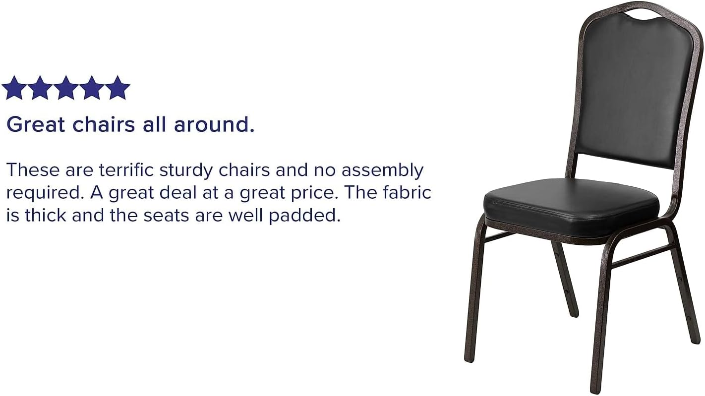 BOWERY HILL Banquet Stacking Chair, Black Vinyl Upholstery, Crown Back Design, Sturdy Metal Frame, 500 lb Weight Capacity, Padded Seat, 36.5" H x 17.25" W x 20.25" D, Versatile Seating for Events and