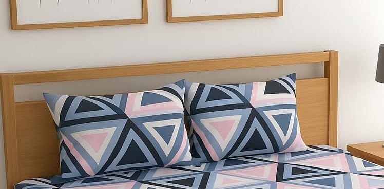 Image of BEVI Premium Microfiber 300 TC Fabric Pillow Cover | Ultra Soft & Smooth | Printed Pink Triangle | Fade Resistant & Wrinkle Free | Luxury Home Decor | Pack of 2