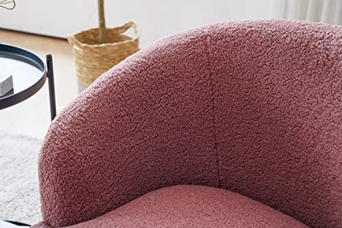 Keainvren Traditional Bucket Upholstered Swivel Chair, Modern Teddy Velvet Swivel Bucket Chair with Solid Wood Frame for Living Room Bedroom Lounge (Red) - Thumbnail 7