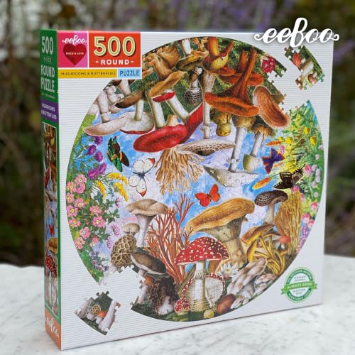 Puzzle redondo eeBoo Mushrooms and Butterflies 500 piezas, 23 pulgadas diámetro miniatura 6