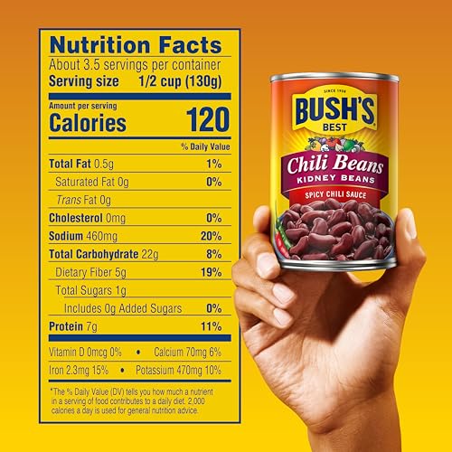 Image of BUSH'S BEST 16 oz Canned Spicy Dark Red Chili Beans, Source of Plant Based Protein and Fiber, (Pack of 12)