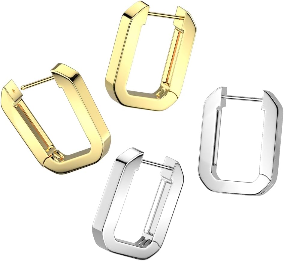 18GA 316L Stainless Steel Rectangular Shaped Huggie Hoop Earrings, Sold as a Pair - Image 3