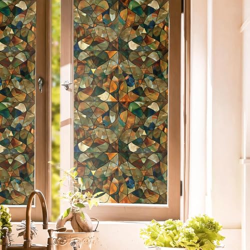 Vinilo decorativo mosaico marrón verde 15.7 x 118 in