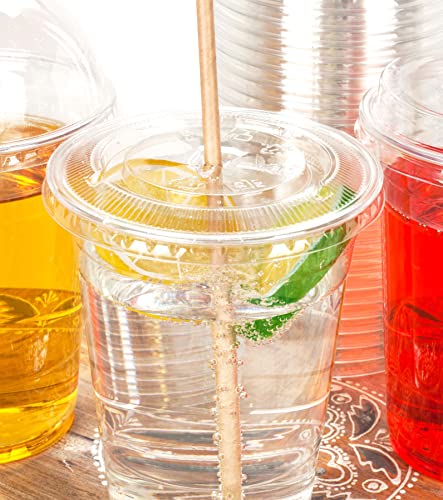 Image of Golden Apple Cup series, 16oz-50sets Clear Plastic cups with Flat lids X hole, BPA Free