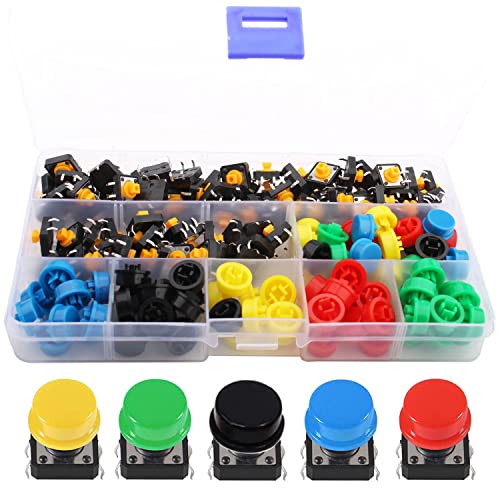 RUNCCI-YUN 160pcs 12 x 12 x 7.3 mm momentané Tact tactile Push Button Switch Interrupteur tactile Micro Switch 4 broches SMD PCB avec capuchon pour Arduino PCB