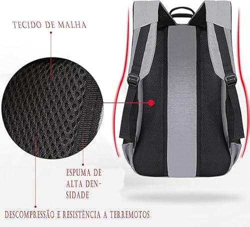 Mochila Escolar Preta, Múltiplos Compartimentos, Alças Acolchoadas, com Porta USB