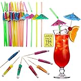 BLUE TOP Umbrella Parasol Cocktail Picks&Straws- 4 Inch Picks Pack 144+Straws Pack 50 Assorted...