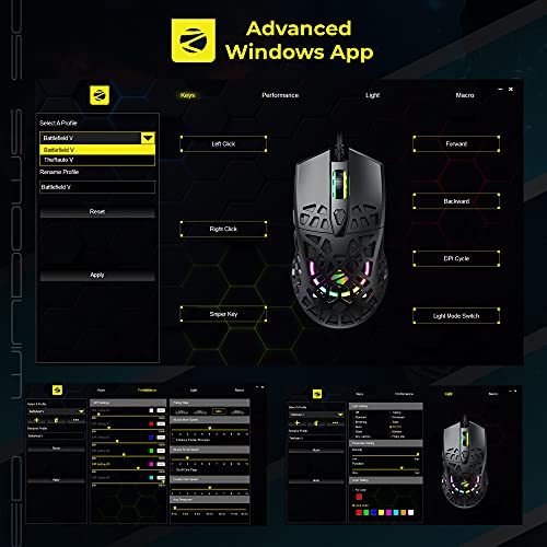 Image of ZEBRONICS Zeb-PHOBOS PRO 6-Button High Performance Wired Gaming with 10000 DPI Sensor, 70g Ultra Lightweight, 1000Hz Polling Rate, RGB Lights, Advanced Windows Software, Braided Cable