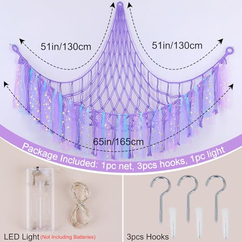 Image of FIOBEE Stuffed Animals Net LED Light Toy Hammock for Kids Bedroom Storage | Stuffed Animals Storage Organizer, Girls Room Decor, Teddy Bear Holder, Space Saving, for Kids Nursery Bedroom Playroom