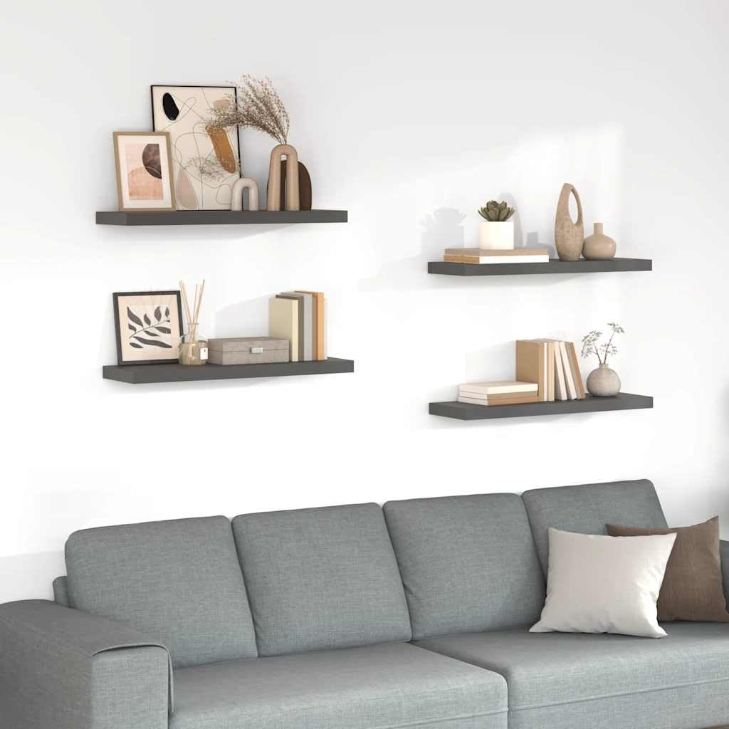 Juego de 4 estantes flotantes, color gris brillante, 80 x 23,5 x 3,8 cm, de madera de densidad media con sistema de soporte invisible, moderno estante de pared para salón y pasillo, capacidad