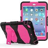iPad Mini Case, iPad Mini 2 Case, iPad Mini 3 Case, Rugged Kickstand Series - Shockproof Heavy Duty Hybrid Three Layer Armor Defender Kids Child Proof Case Cover - Black Pink