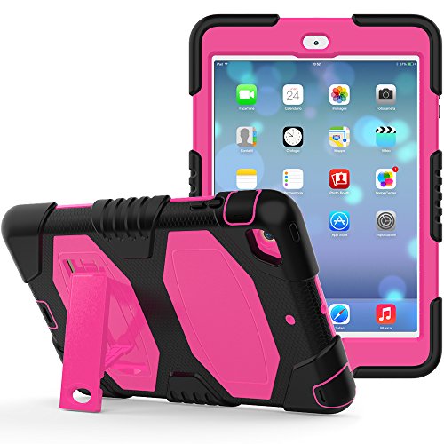 iPad Mini Case, iPad Mini 2 Case, iPad Mini 3 Case, Rugged Kickstand Series - Shockproof Heavy Duty Hybrid Three Layer Armor Defender Kids Child Proof Case Cover - Black Pink