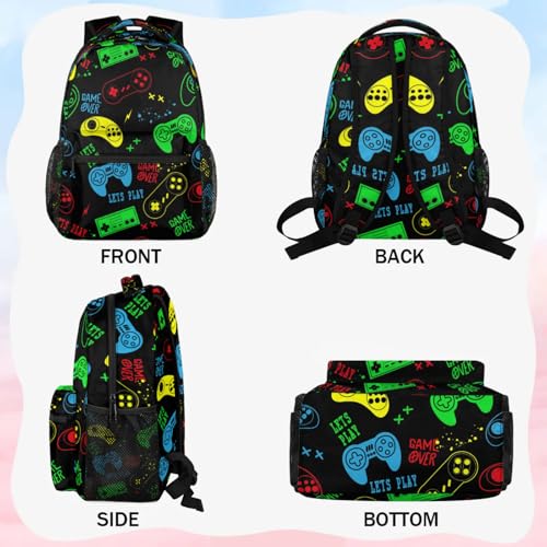Kids Backpack for Boys Girls - School Bags for Primary Middle High School College Waterproof Casual Daypack Bookbag Lightweight Laptop Travel Backpack (Colorful Video Game)4