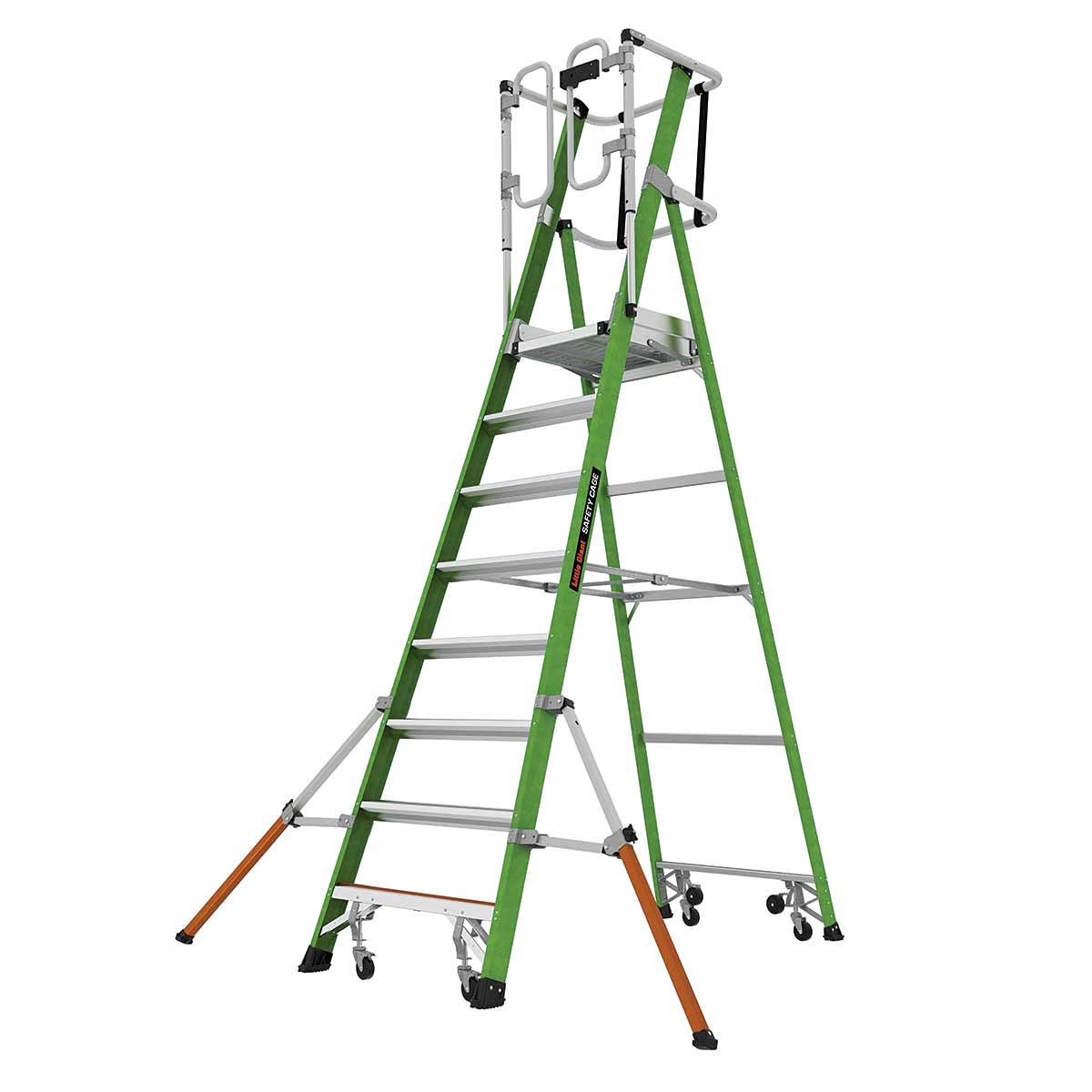 Ladders 8 Tread Safety Cage Series 2 Work Platform, Non Conductive Hi Viz Green Fibreglass, Enclosed Safety Cage Work Platform, EN131-7