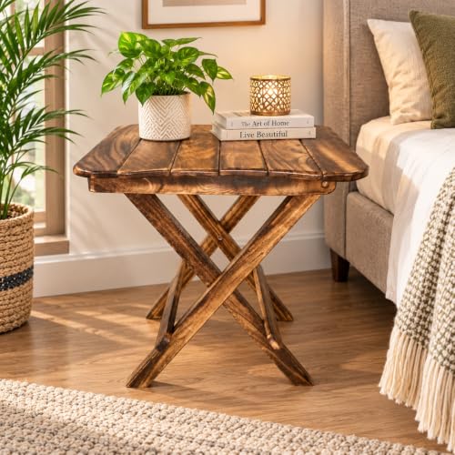 Image of Wooden Foldable Coffee Table for Living Room, Bedroom and Hallway, Brown, 12 Inches