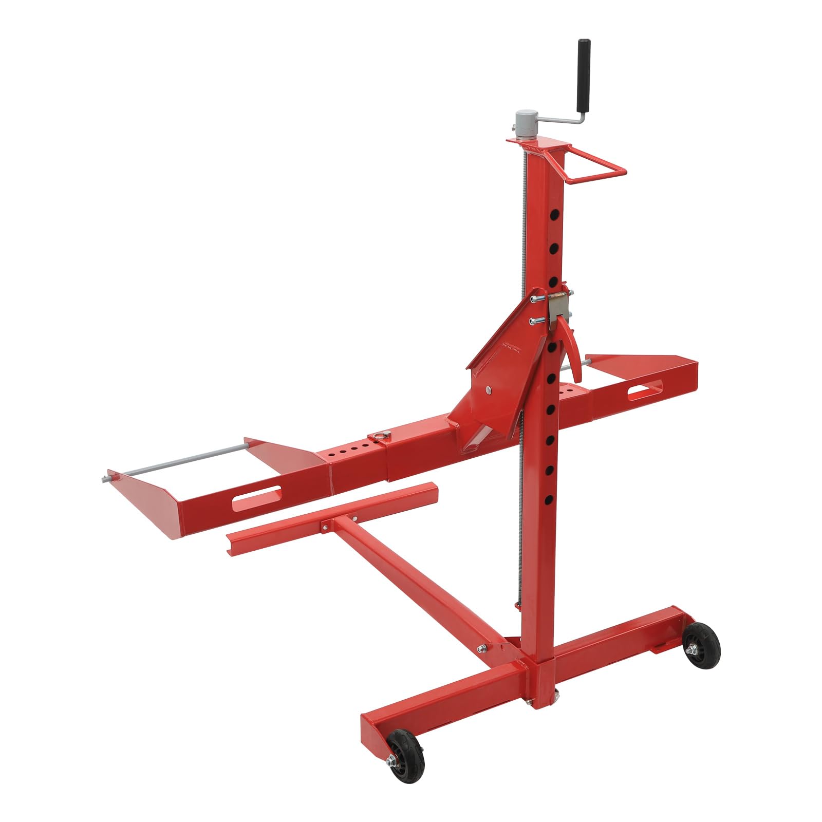 Elevador de cortacésped ajustable, herramienta de elevación de cortacésped con base resistente y 2 ruedas, elevador de cortacésped de acero al carbono independiente para levantar y reparar tractores