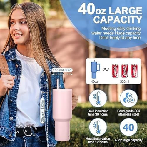 Image of Stainless Steel 1200 ml Vacuum Tumbler with Lid & Straw - Double‑Wall Insulated Cup for Travel, Gym & Office - Keeps Beverages Hot or Cold - 1.2 L Capacity (Light Pink)