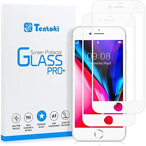 Tentoki iPhone 7 Plus / 8 Plus Screen Protector, [2 Pack] HD Full Coverage Tempered Glass Screen Protector, Edge to Edge Protection Screen Film for iPhone 7/8 Plus - White Cover