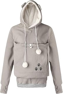 felpa unisex con cappuccio per animali domestici, con tasca a canguro, in velluto caldo, con tasca a marsupio e tasca a marsupio con cerniera per cani e gatti