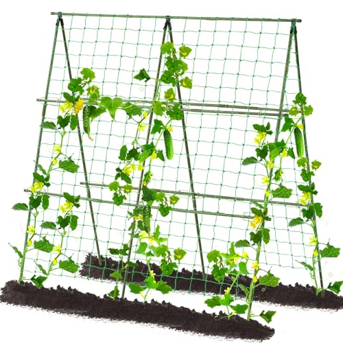 yotoworth Garden Cucumber Trellis for Climbing Plants 120 x 120 cm A-Frame Outdoor Plant Support Suitable for Peas Vegetables Raised Bed Gardening Durable Plastic-Coated Steel Green