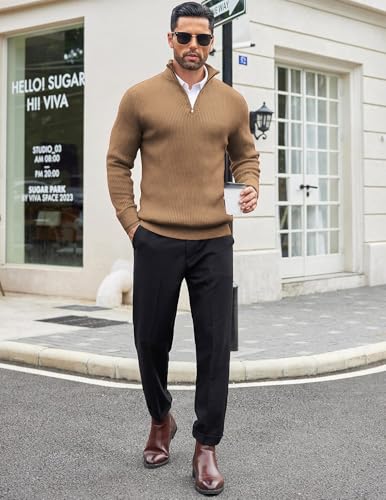 Image of DENIMHOLIC Men High Neck Zipper Full Sleeve Cotton Knitted Winter Sweater for man