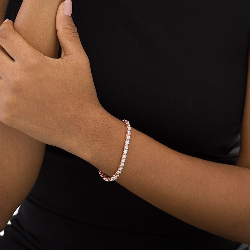 Image of 925 Sterling Silver Tennis Bracelet for Women & Girls | 18K Gold Plated Jewelry | Engagement, Wedding, Anniversary, Birthday, Diwali, Karwa Chauth & Festival Gift | Everyday & Office Wear Jewelry for Wife, Sister, Female