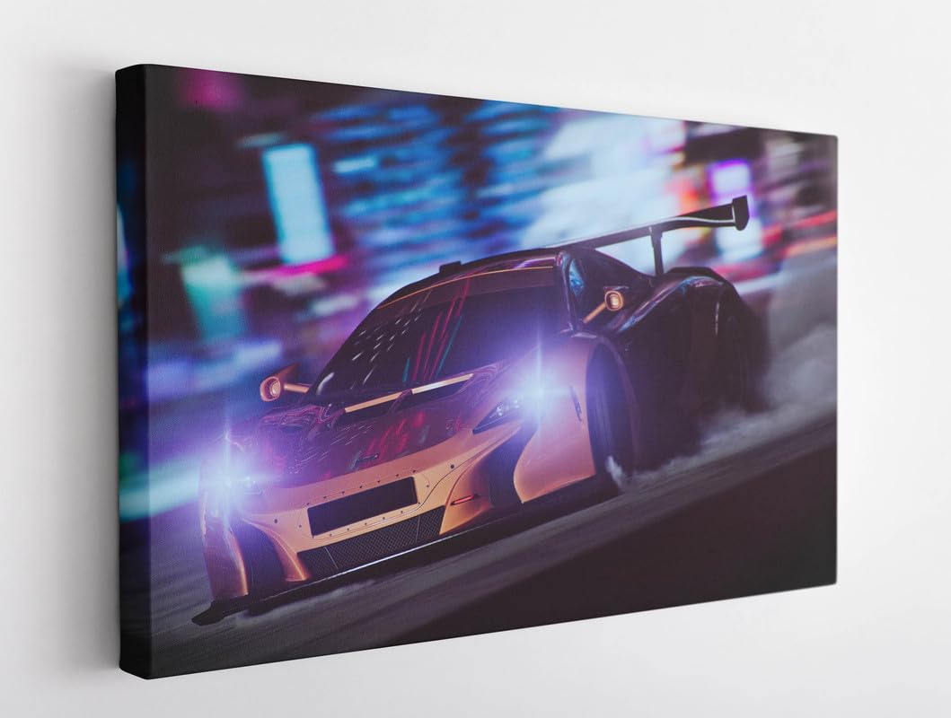 BPA® Sports Car Drift Race Canvas Wall Art Framed For Bedroom Living Room Artwork Home Décor (30x40)