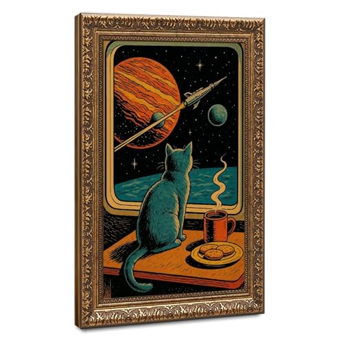 Poster chat galaxie sur toile de 20x30 cm pour décoration de chambre