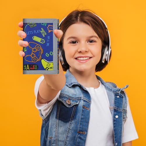 Image of Kids Wallet for Boys Girls, Trifold RFID Wallet with Key Chain and Zipper Pocket for Kids 4-18 Novelty Birthday Gifts, Coin Pouch Purse for Children Teens Outdoor Sports-Game Blue