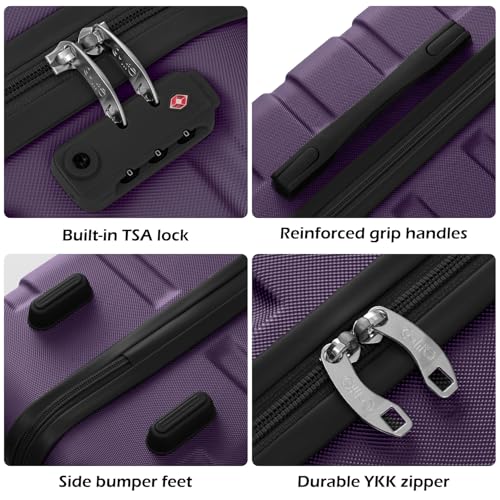 Coolife Luggage 3 Piece Set Suitcase Spinner Hardshell Lightweight TSA Lock (purple2)