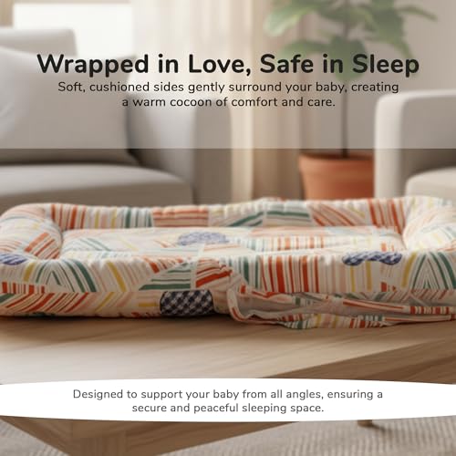 Image of BAYBEE Baby Bedding Set for New Born, Bed Mattress with Mosquito Net & Cotton Pillow, Portable Sleeping Nest Travel Bed, Newborn Essentials Gift for Baby Boys & Girls (Orange)