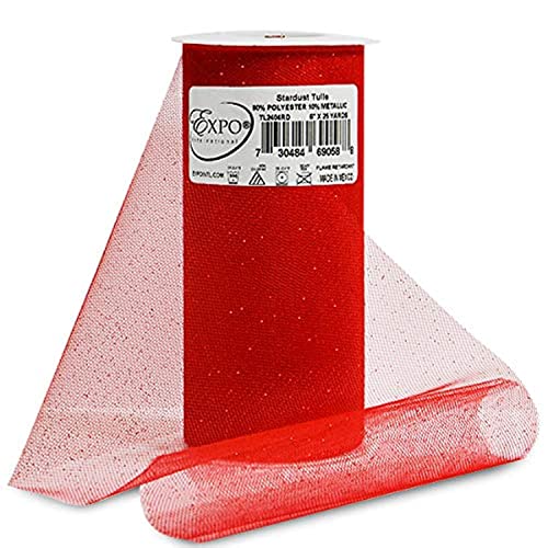 Expo Glitter Tulle Spool of 25-Yard, Red