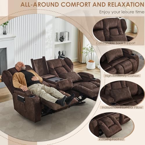 Image of SAMERY 67.6 inch Loveseat Recliner Sofa | Double Recliner Sofa & Console | Wall Hugger Loveseat Reclining RV Theater Seats | RV Couch Home Theater Seating Furniture (Velvet Mahogany)