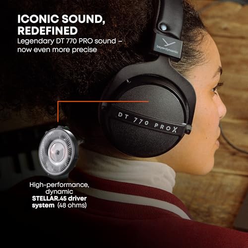 beyerdynamic dt 770 pro x over-ear studio wired headphones for recording and monitoring closed with detachable cable handmade in germany 48 ohms black