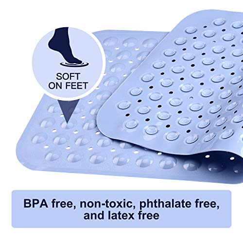 Yinenn Bath Tub Shower Stall Mats 31X15.5 Inch Non-Slip And Latex Free,Bathtub Mat With Suction Cups,Machine Washable Bathroom Mats With Drain Holes (Light Blue) #TOP4