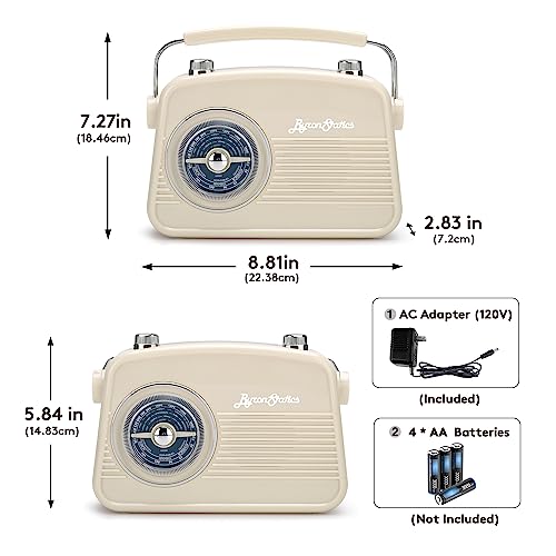 ByronStatics Portable Radio AM FM, Vintage Retro Radio with Built in Speakers, Best Reception and Longest Lasting, Power Plug or 1.5V AA Battery - Cream by BYRONSTATICS - Image 6