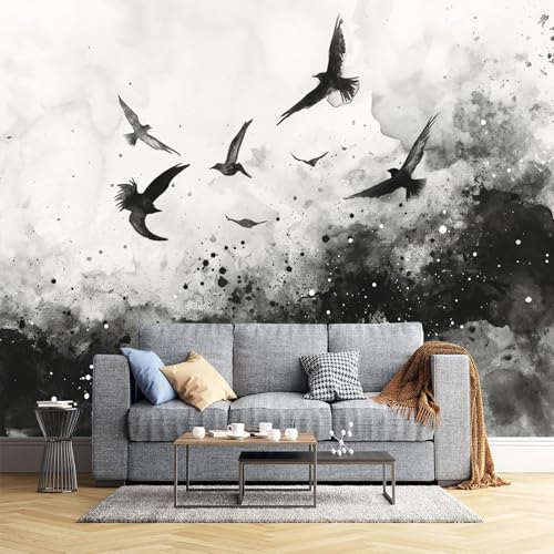 Papier peint panoramique corbeau à l'encre poster mural 3D salon chambre d'enfants 350x256cm