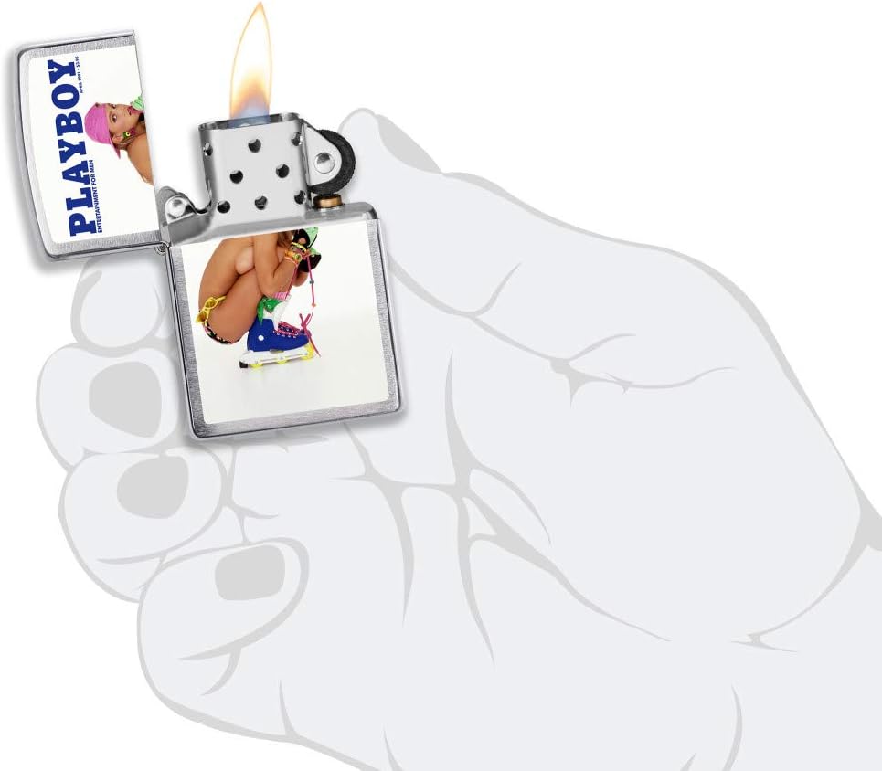 Zippo Playboy Cover April 1991 Brushed Chrome Pocket Lighter, One Size, Model Number: 200-CI017372