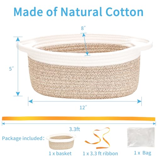 Image of Empty Gift Basket with Gift Bag & Ribbon, Woven Rope Basket, 12x8x5