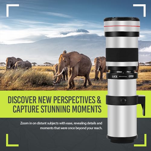 Image of High-Power 420-800mm f /8.3 HD Manual Telephoto Lens for Nikon D500, D600, D610, D700, D750, D800, D800e, D810, D810a D850 D3400 D5000 D5100 D5200 D5300 D5500 D5600 D7100 D7200 D7500 DSLR (White)