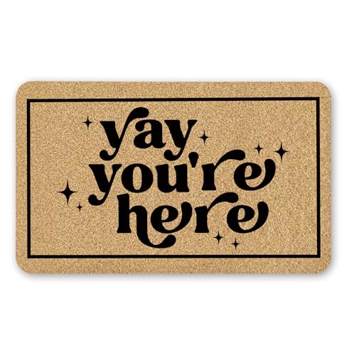 OSLYSOF Funny Coir Door Mat, Yay You're Here Doormat for Front Door Indoor Outdoor Porch Entrance Entryway, Funny Welcome Mat Outside, 17x30 Inches