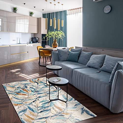 Vintage Autumn Maple Leaf Area Rugs, Blue Yellow Leaves Watercolor Rugs For Living Room, Anti-Skid Machine Washable Low Pile Throw Rug For Entryway Kitchen Kids Bedroom Living Room, 2X3Ft #TOP3