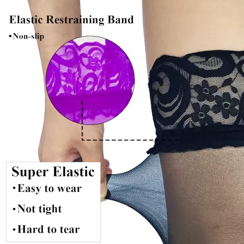 Image of Thigh High Stockings Lace Top, Women's Semi Sheer Sexy Stay Up Halloween Lingerie Thigh High Stockings
