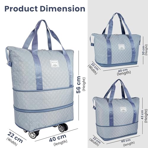 Image of Storite Nylon 40 Cm Expandable Travel Duffle Bag for Women Luggage Bag with Wheels Waterproof Foldable Bag with Rolling Detachable Wheels- (Blue - 40 x 22 x 56 cm)